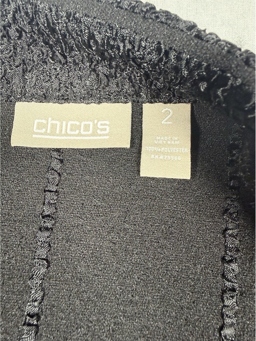 Chico's Ribbon Crepe Textured Open Front Blazer Jacket Sz 2/L Black Minimalist - Picture 5 of 12